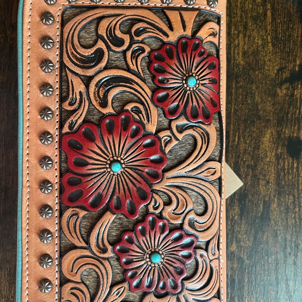 Floral Embossed Leather Wallet